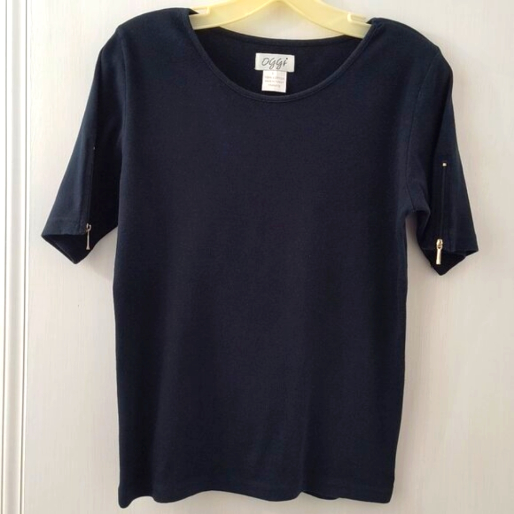 Vintage Y2K Oggi Black Short-Sleeve Top w/Zipper Detail on Sleeves - Juniors Med